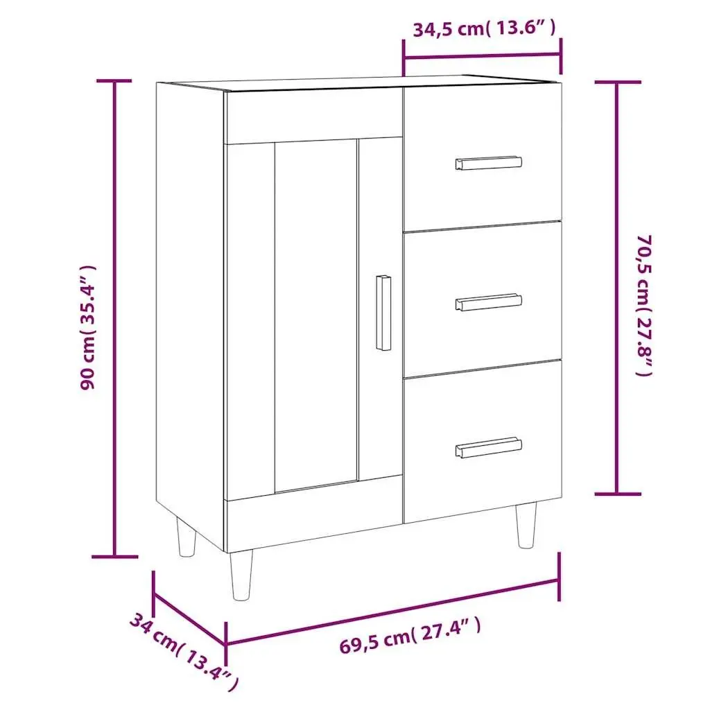White High Gloss Sideboard Storage Cabinet Engineered Wood Living Room Furniture