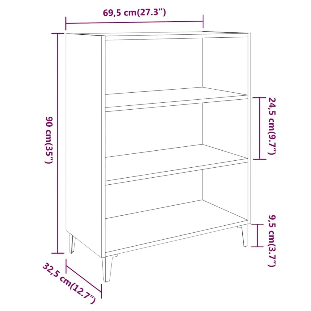 Sideboard Engineered Wood High Gloss White 69.5x32.5x90cm