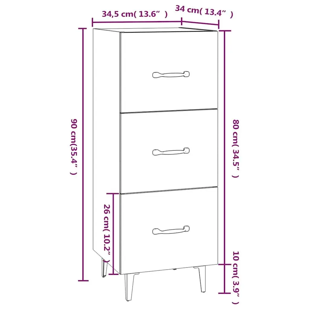 Sideboard Engineered Wood 34.5 cm Width White Storage Cabinet