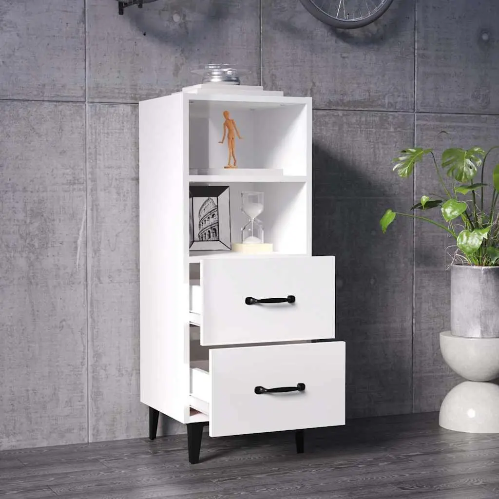 Sideboard Engineered Wood 34.5x34x90cm High Gloss White Storage Cabinet
