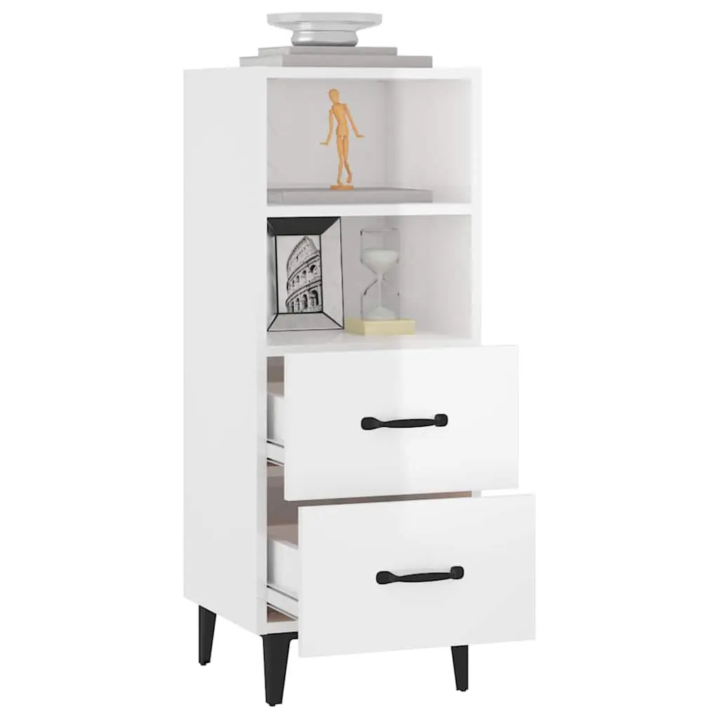 Sideboard Engineered Wood 34.5x34x90cm High Gloss White Storage Cabinet