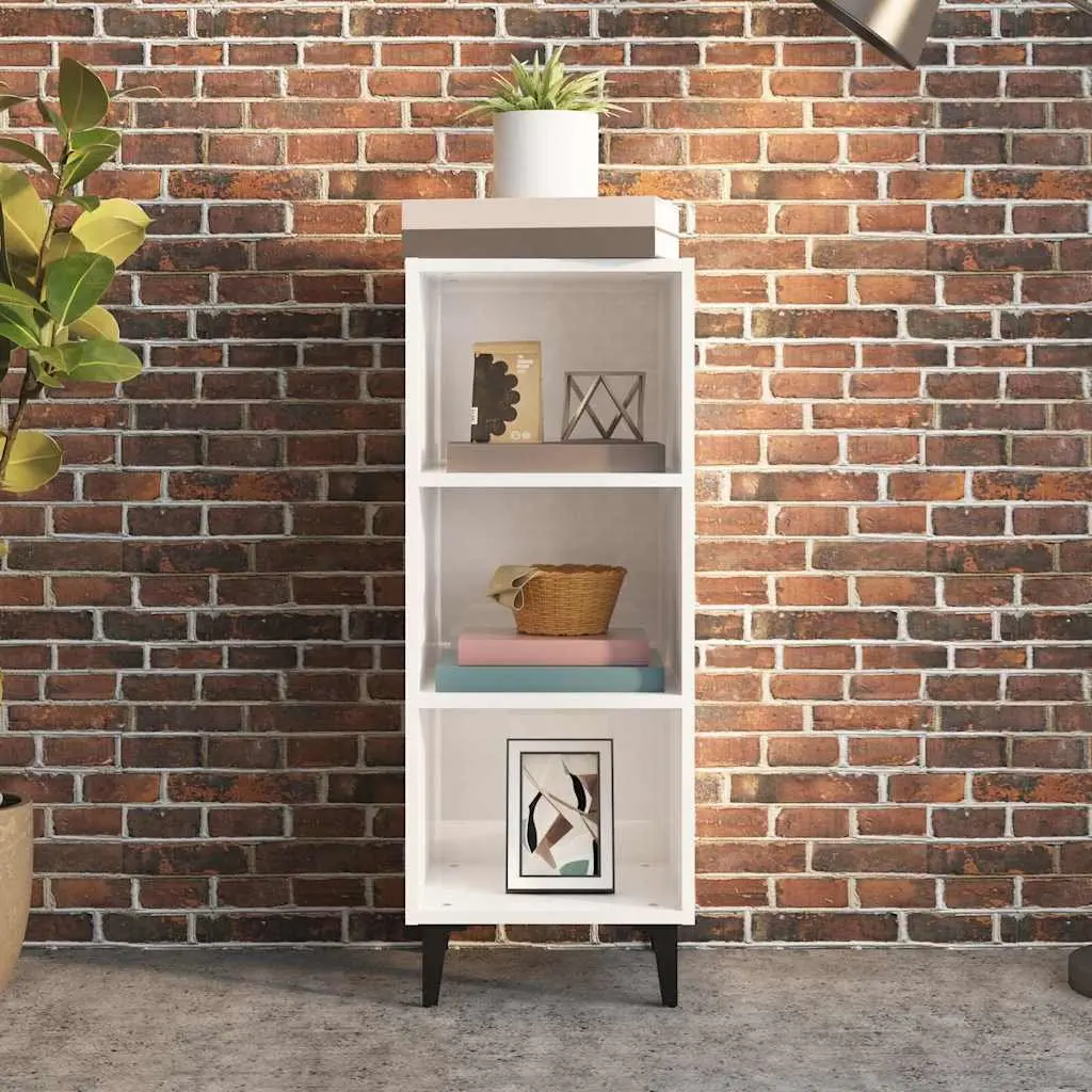White Sideboard Cabinet 34.5x32.5x90cm High Gloss Storage Buffet 3 Compartments