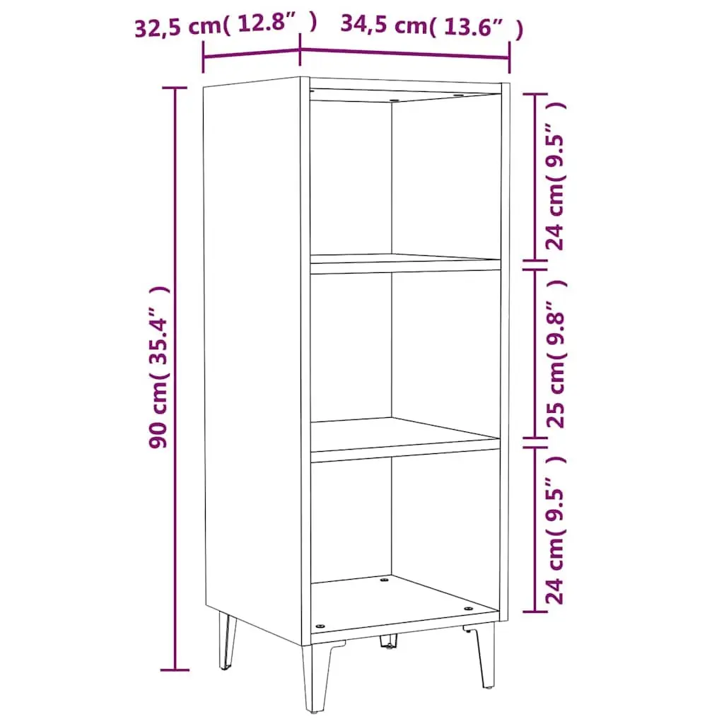 White Sideboard Cabinet 34.5x32.5x90cm High Gloss Storage Buffet 3 Compartments