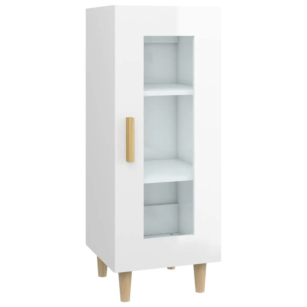 Sideboard High Gloss White Storage Cabinet 3 Compartments Glass Door Engineered