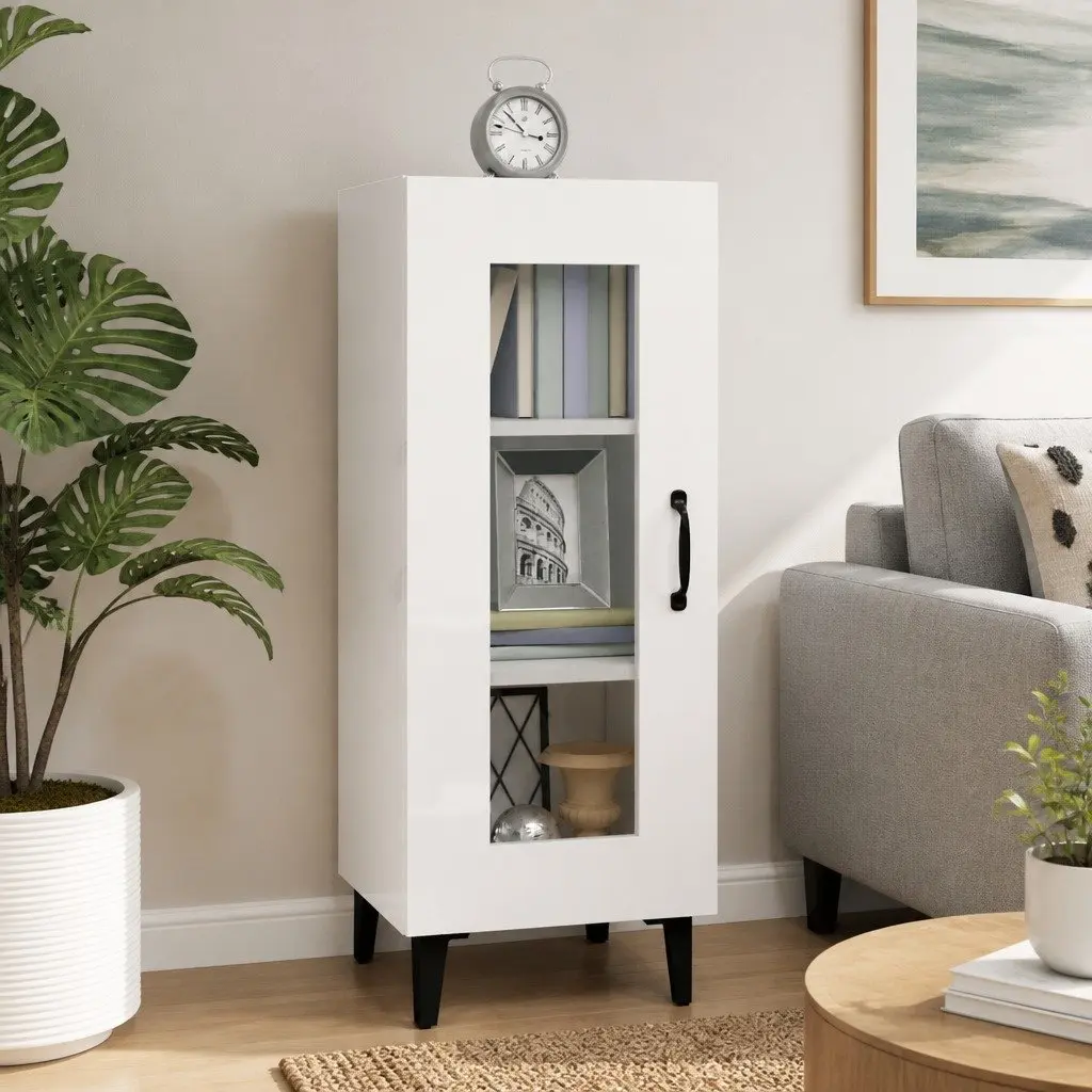 Sideboard Cabinet White High Gloss Storage Buffet Engineered Wood Furniture 90cm