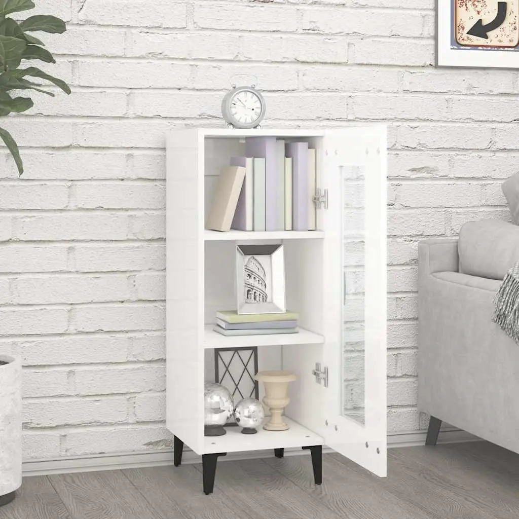 Sideboard Cabinet White High Gloss Storage Buffet Engineered Wood Furniture 90cm