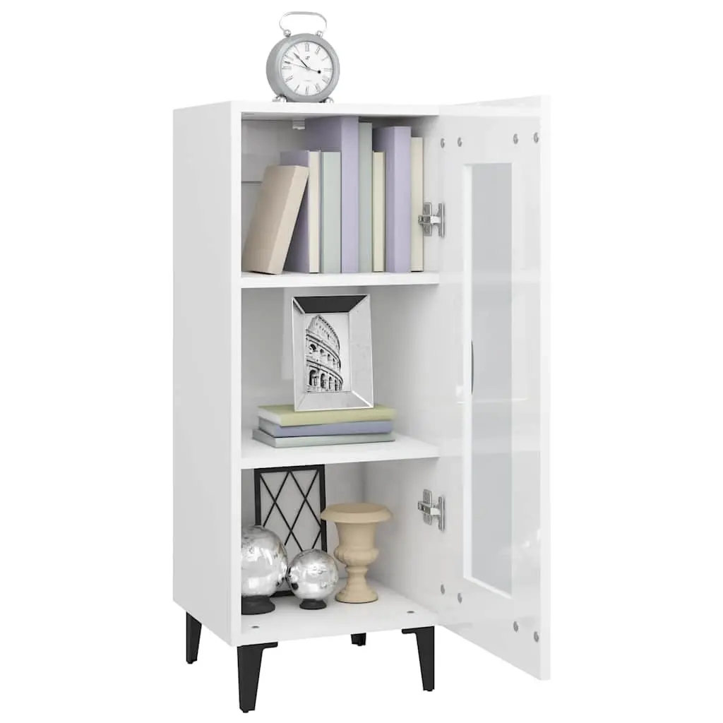 Sideboard Cabinet White High Gloss Storage Buffet Engineered Wood Furniture 90cm