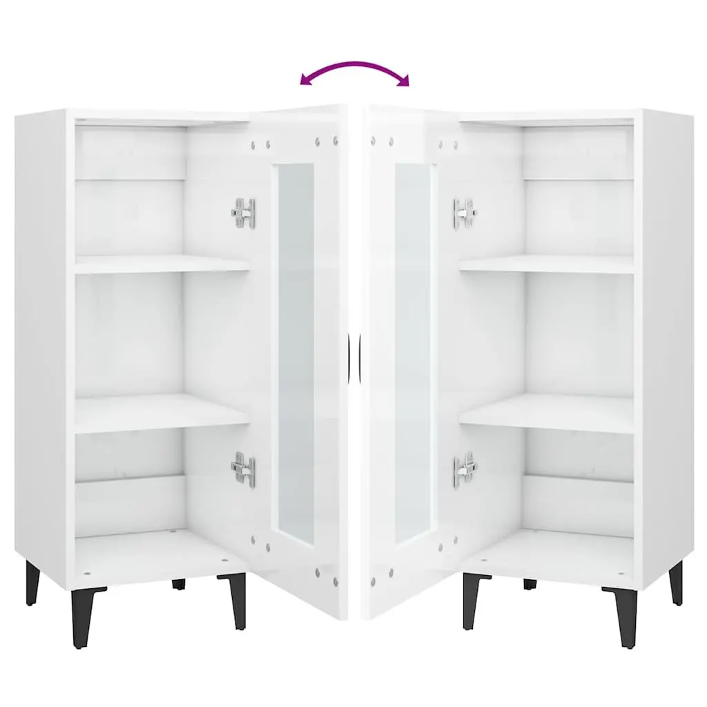 Sideboard Cabinet White High Gloss Storage Buffet Engineered Wood Furniture 90cm
