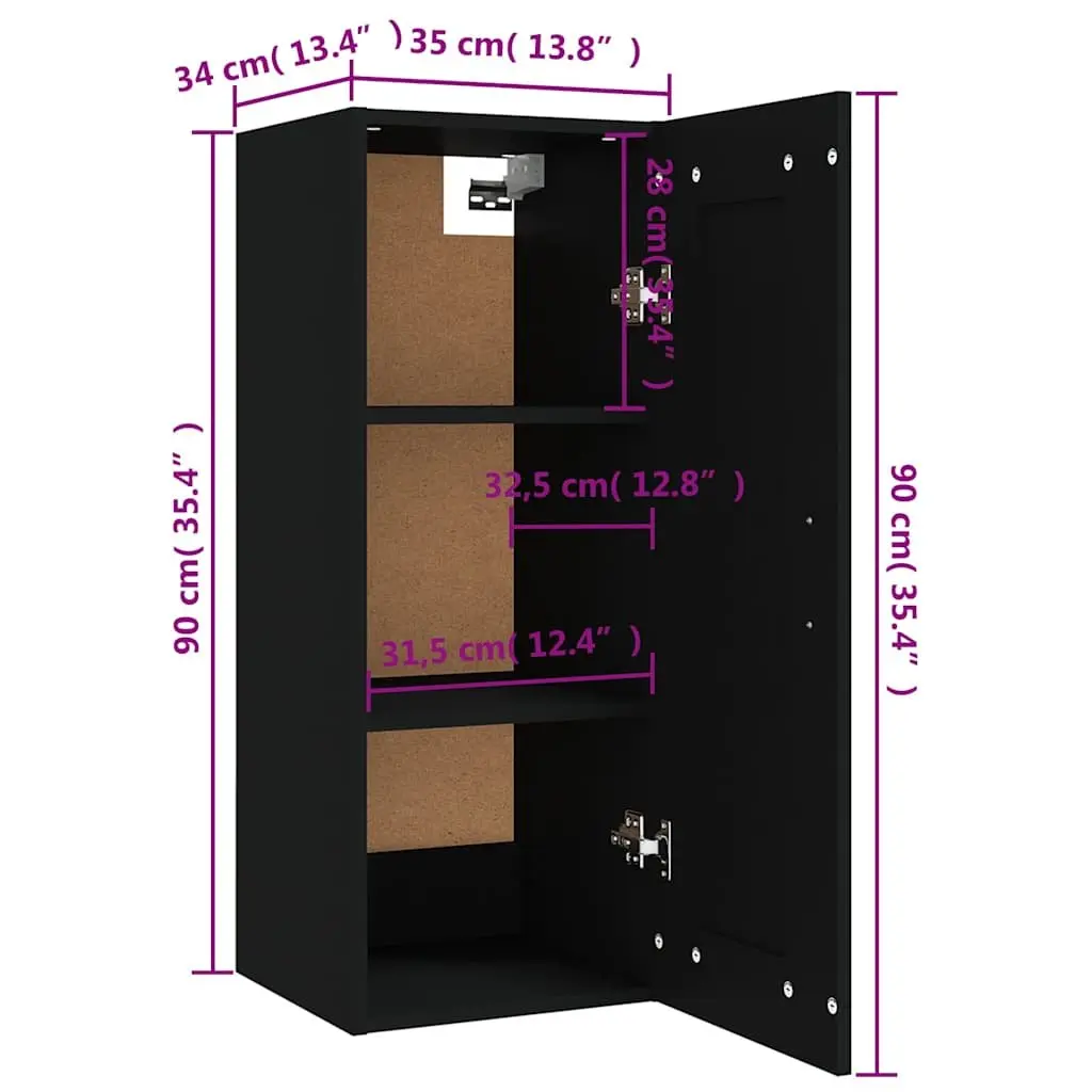 Hanging Storage Cabinet Engineered Wood Black 35x34x90cm