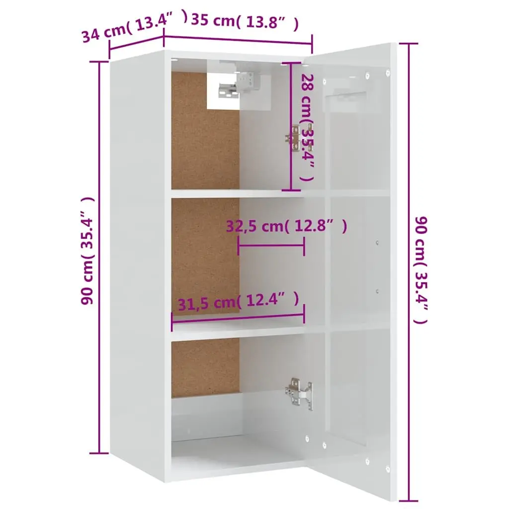 Hanging Storage Cabinet White 35x34x90cm Wall-Mounted Engineered Wood Door