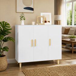 Functional White Sideboard with 3 Doors - 90x34x80 cm