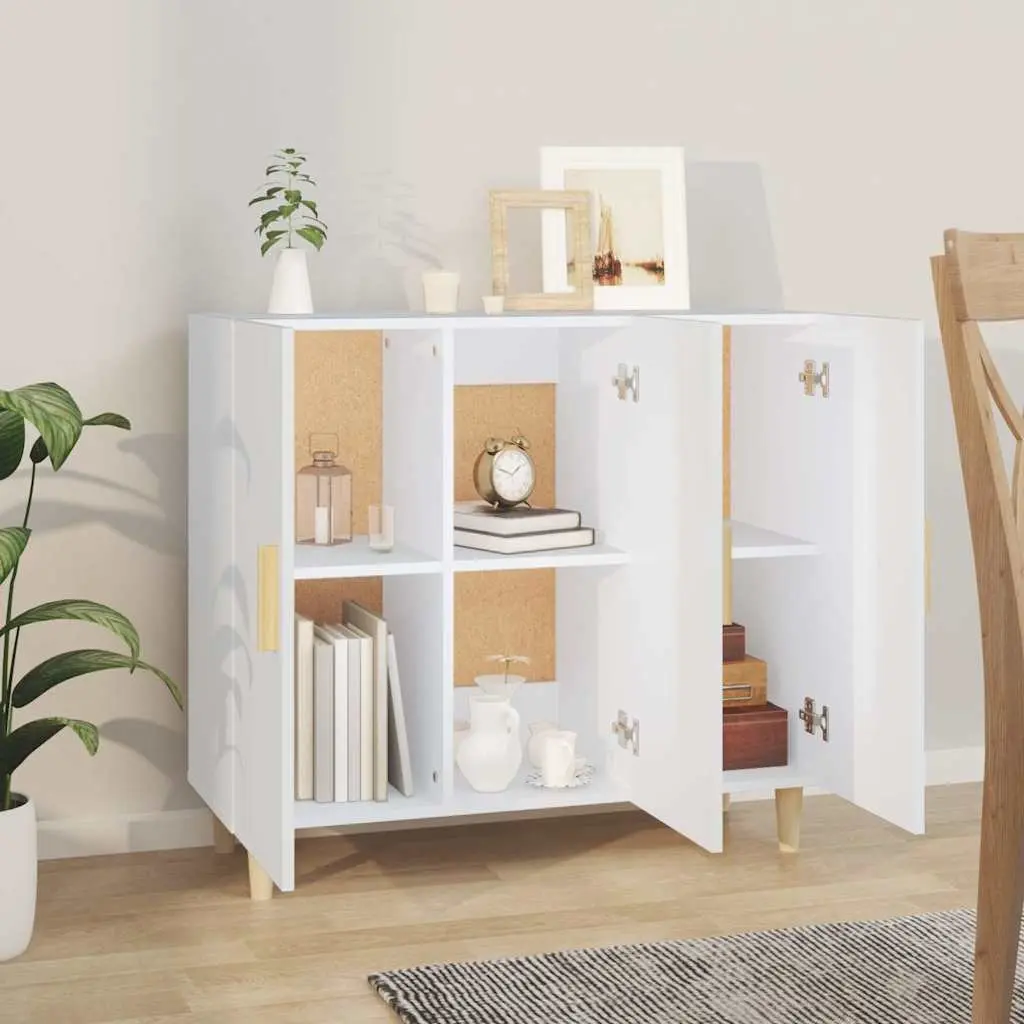 Sideboard Engineered Wood 90x34x80 cm White 3 Door Storage Cabinet