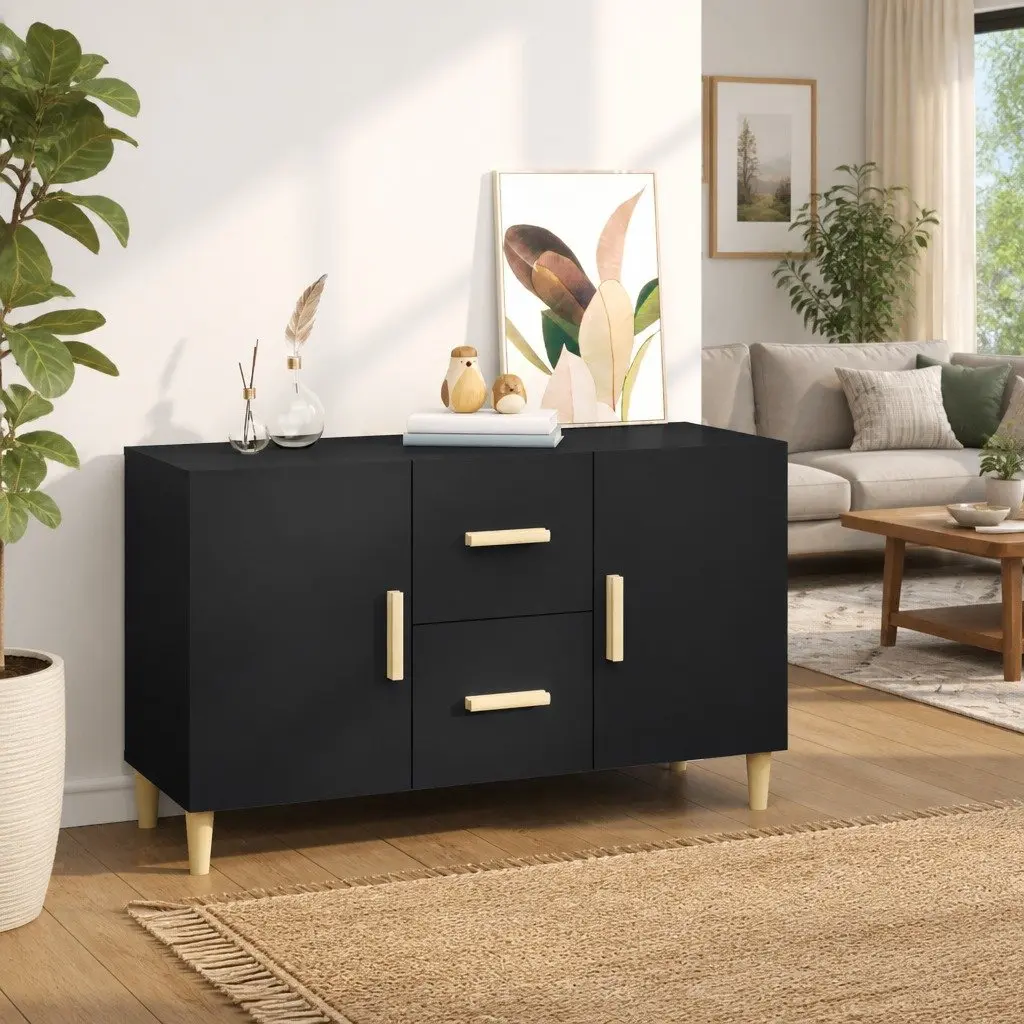 Sideboard Engineered Wood 100x36x60 cm Black Storage Cabinet with Doors and Drawers