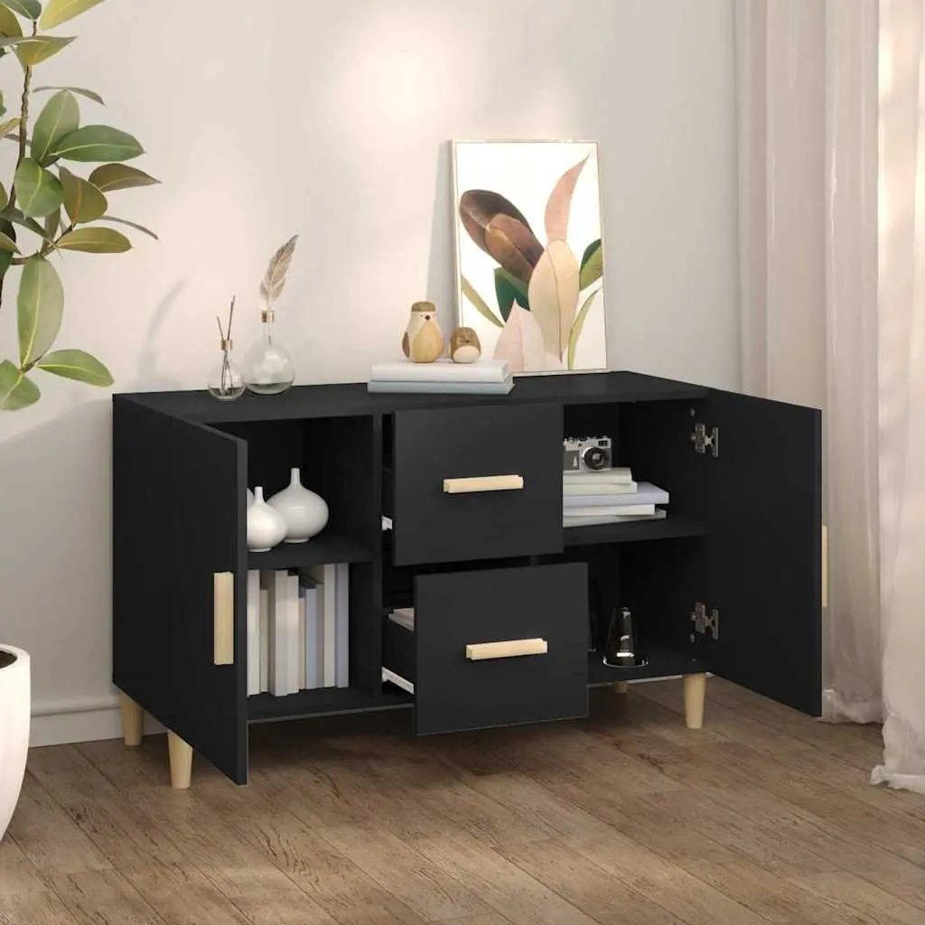 Sideboard Engineered Wood 100x36x60 cm Black Storage Cabinet with Doors and Drawers