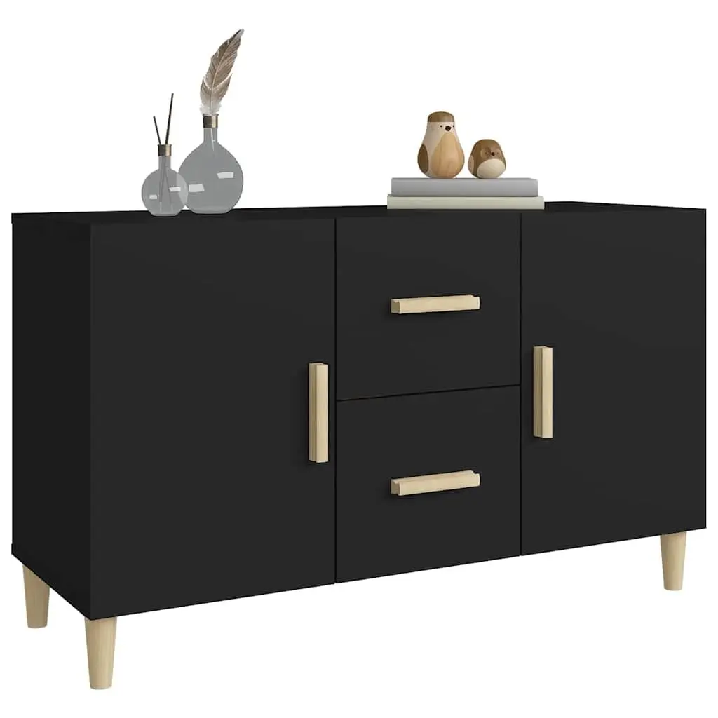 Sideboard Engineered Wood 100x36x60 cm Black Storage Cabinet with Doors and Drawers