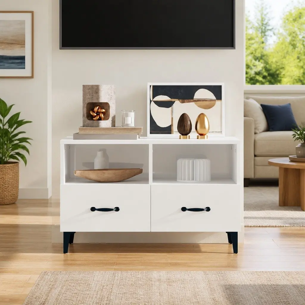 TV Cabinet Engineered Wood High Gloss White 80 x 36 x 50 cm