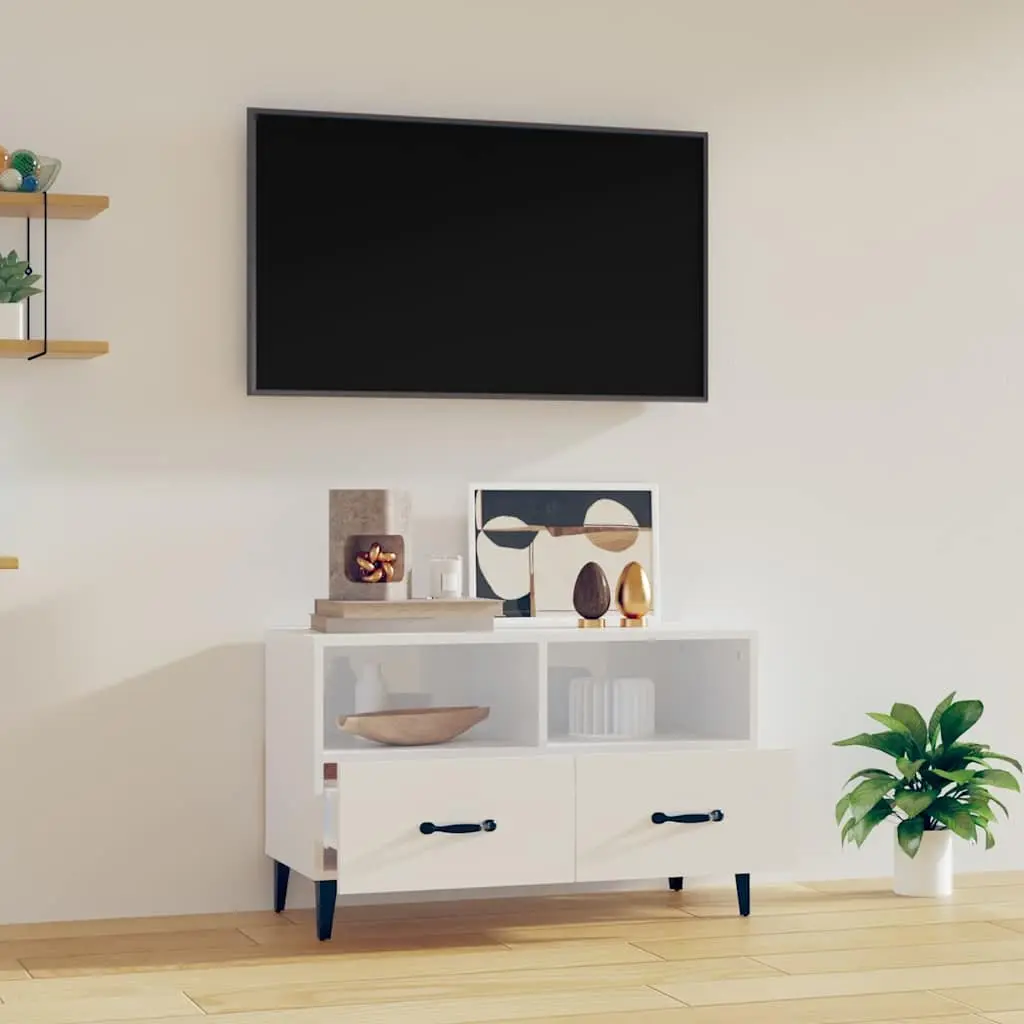 TV Cabinet Engineered Wood High Gloss White 80 x 36 x 50 cm