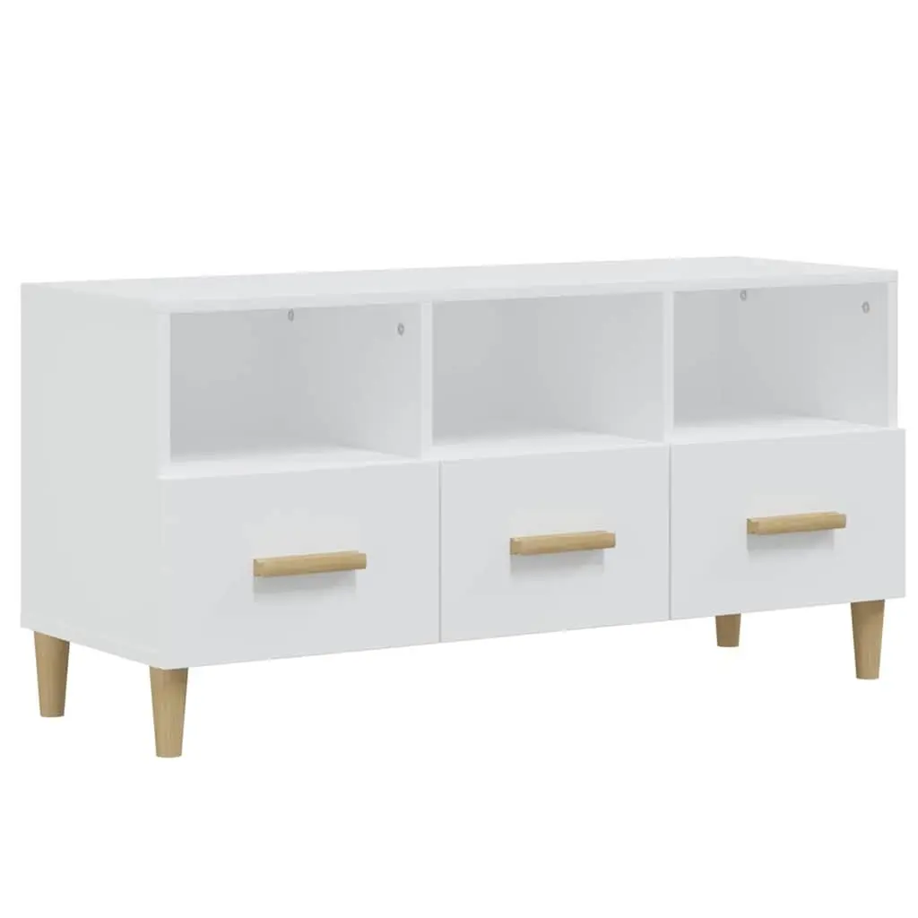 TV Cabinet Engineered Wood 102x36x50 cm White Modern Media Unit Storage Drawers Compartments