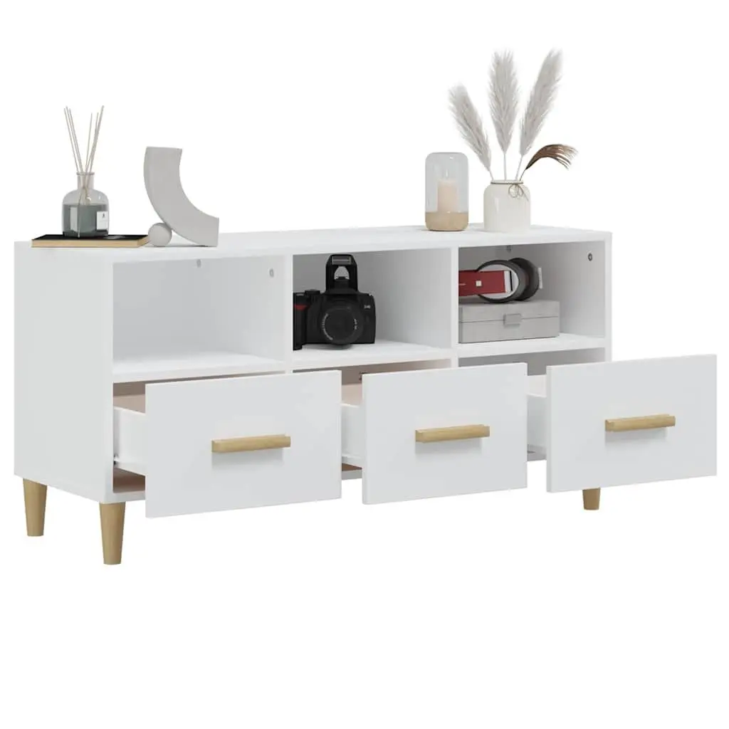 TV Cabinet Engineered Wood 102x36x50 cm White Modern Media Unit Storage Drawers Compartments