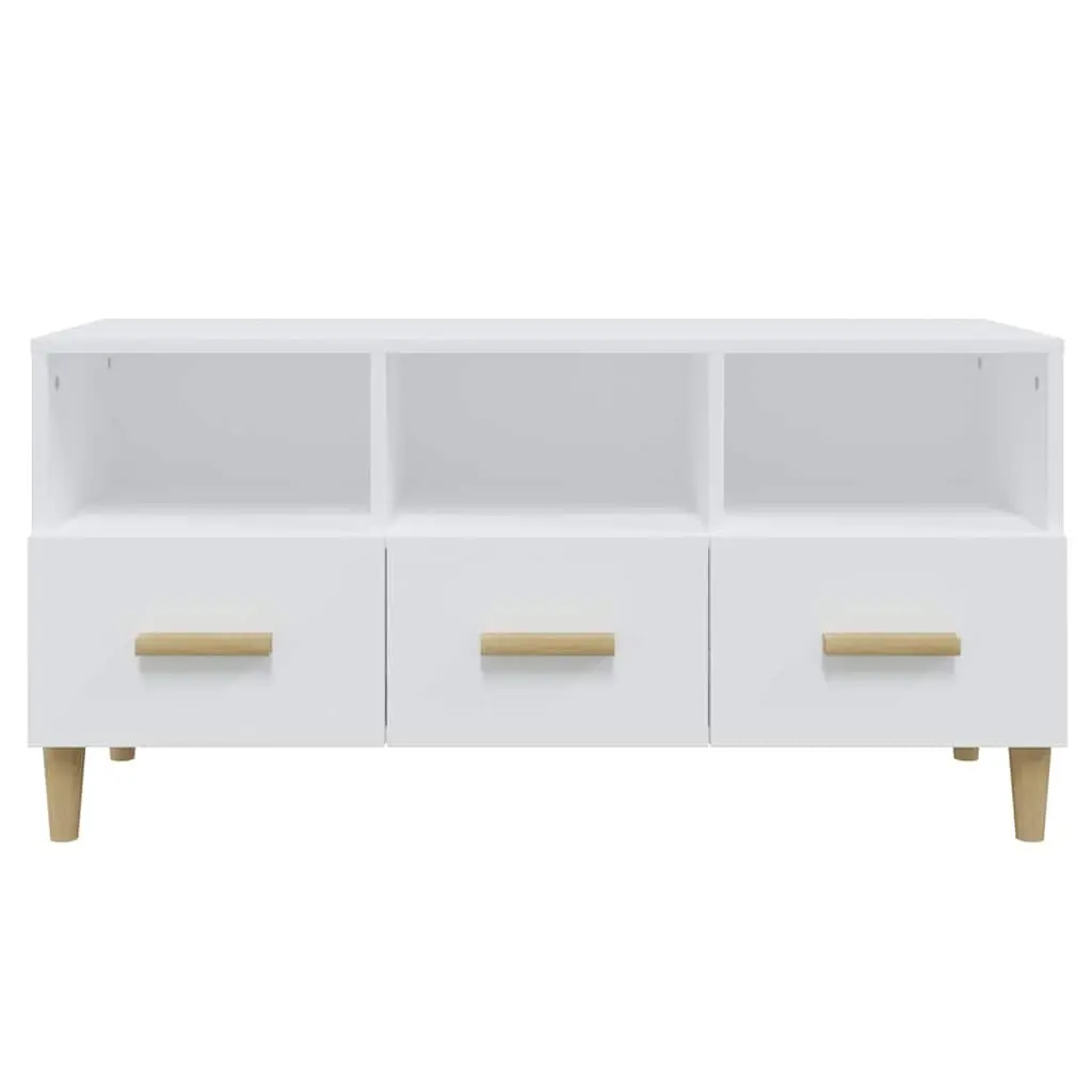Media Unit TV Cabinet Engineered Wood High Gloss White 102x36x50cm Storage Drawers Compartments