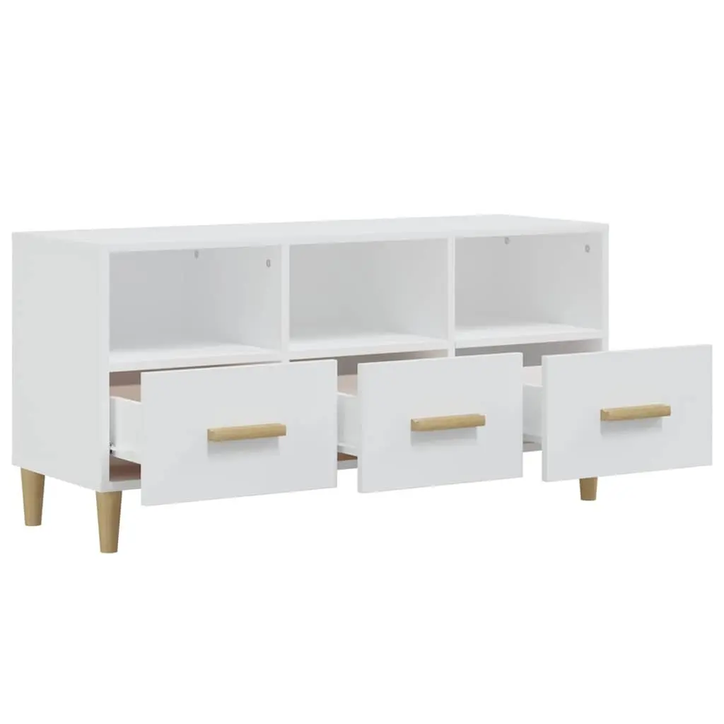 Media Unit TV Cabinet Engineered Wood High Gloss White 102x36x50cm Storage Drawers Compartments