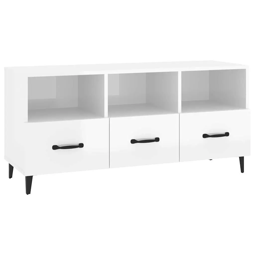 TV Cabinet Engineered Wood High Gloss White 102 x 35 x 50 cm
