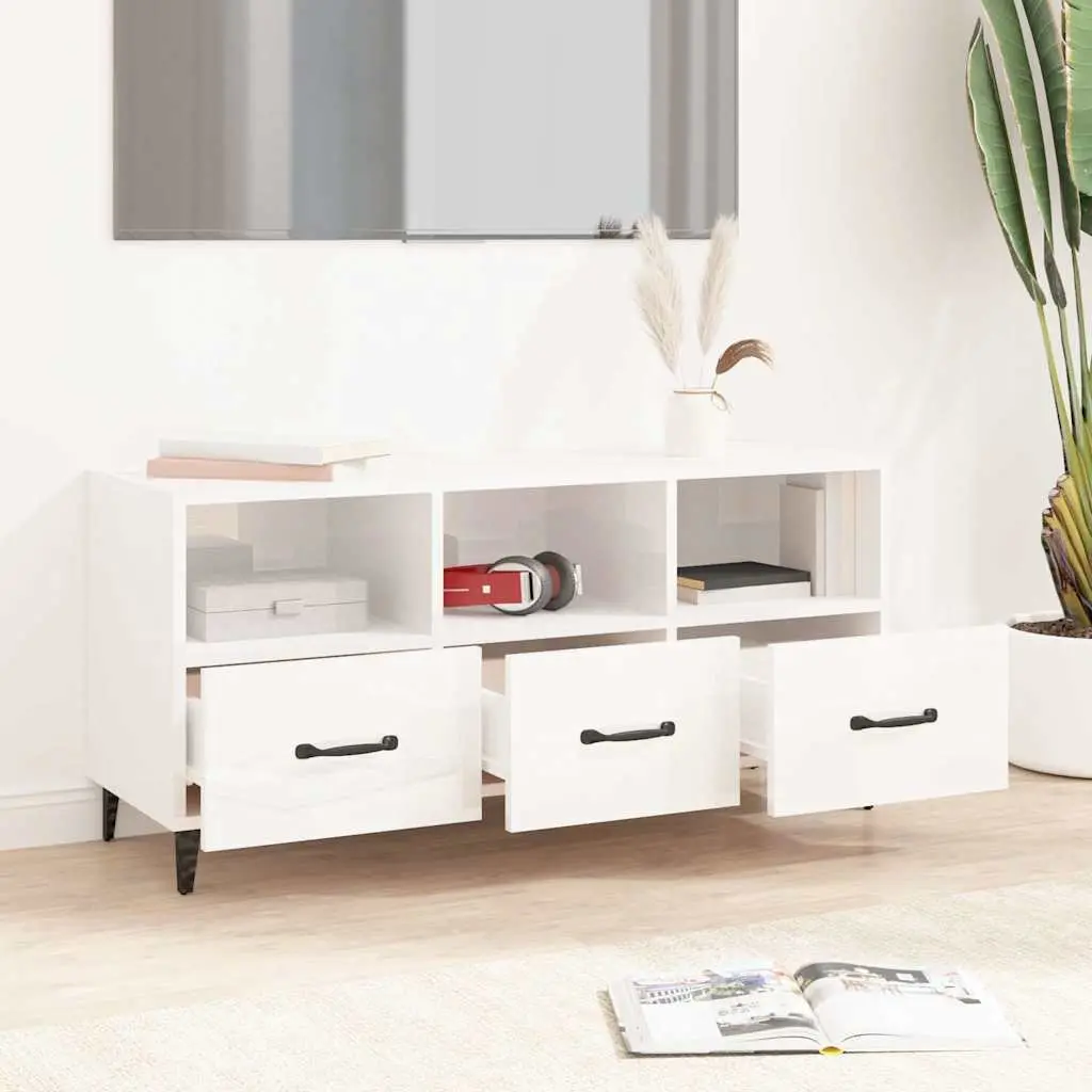 TV Cabinet Engineered Wood High Gloss White 102 x 35 x 50 cm