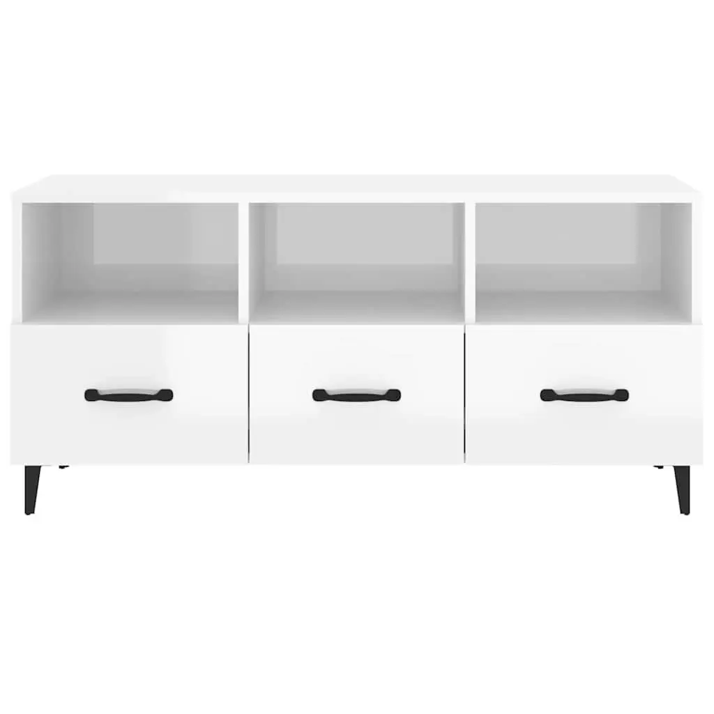 TV Cabinet Engineered Wood High Gloss White 102 x 35 x 50 cm