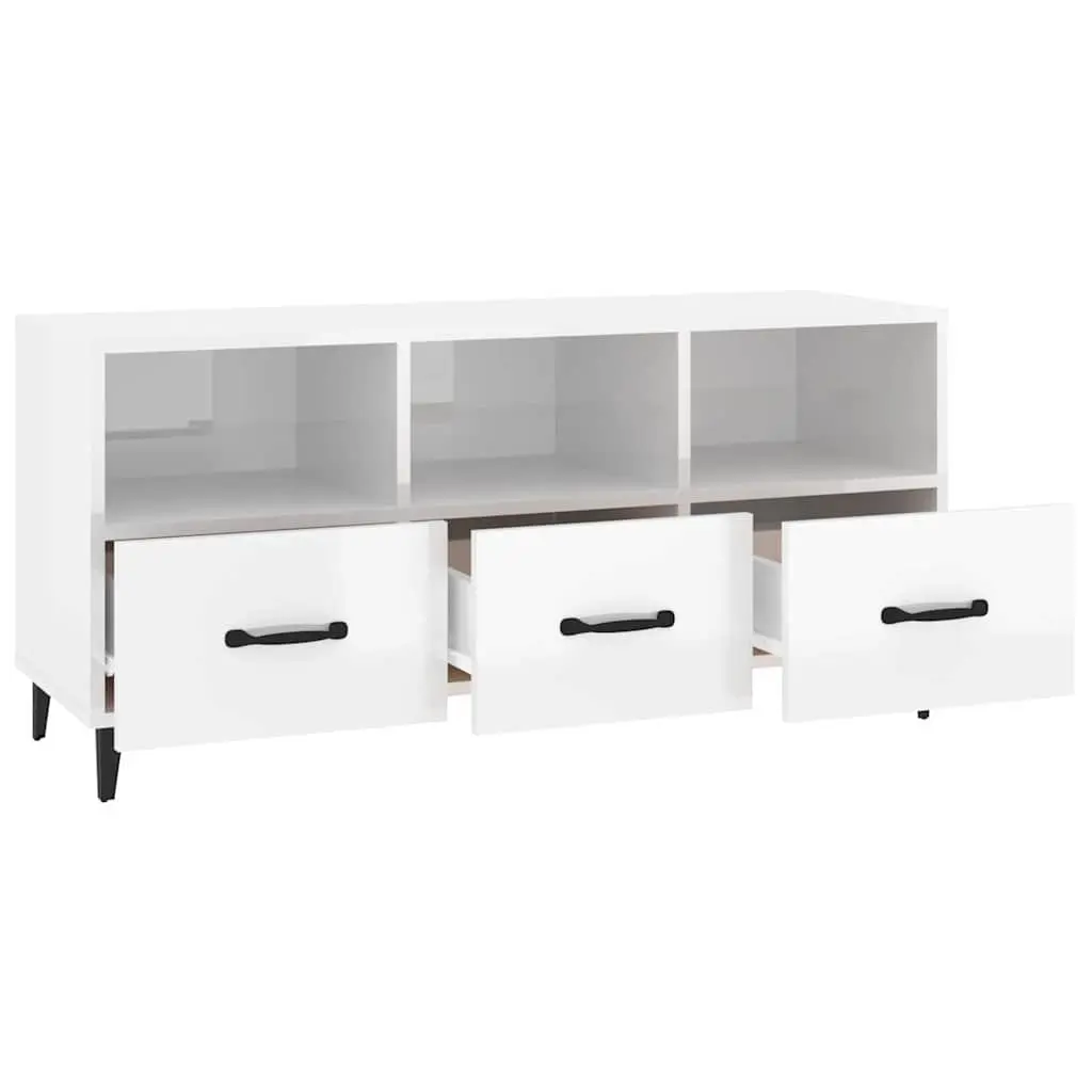 TV Cabinet Engineered Wood High Gloss White 102 x 35 x 50 cm