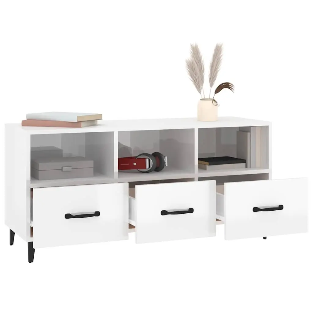 TV Cabinet Engineered Wood High Gloss White 102 x 35 x 50 cm