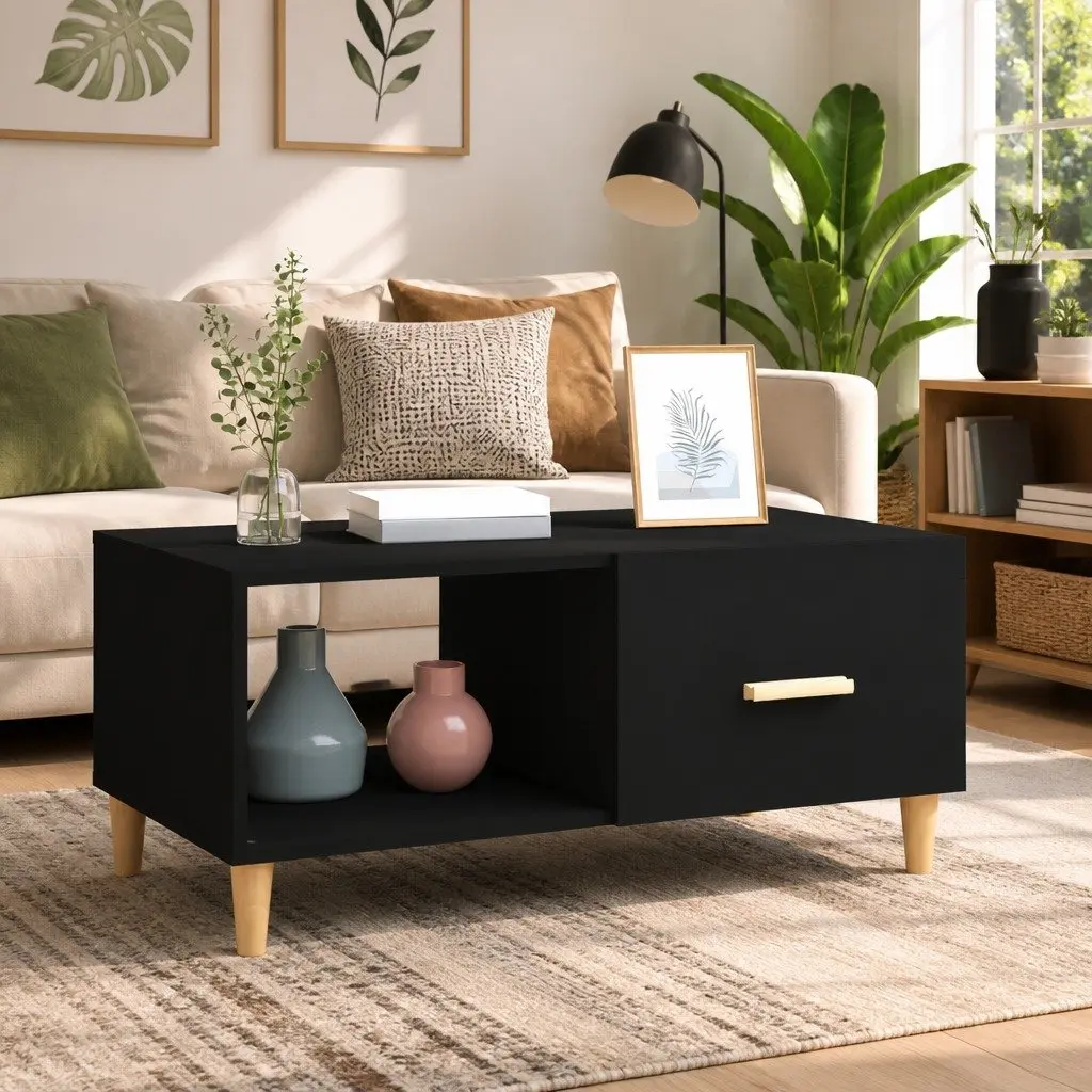 Coffee Table Engineered Wood Black 89.5 x 50 x 40 cm