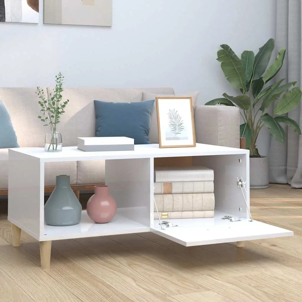 Coffee Table White High Gloss Modern Storage Compartments Living Room Furniture