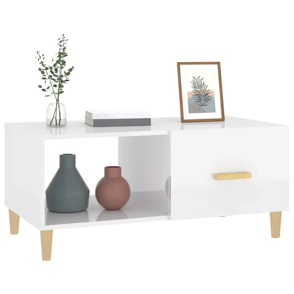 Coffee Table White High Gloss Modern Storage Compartments Living Room Furniture