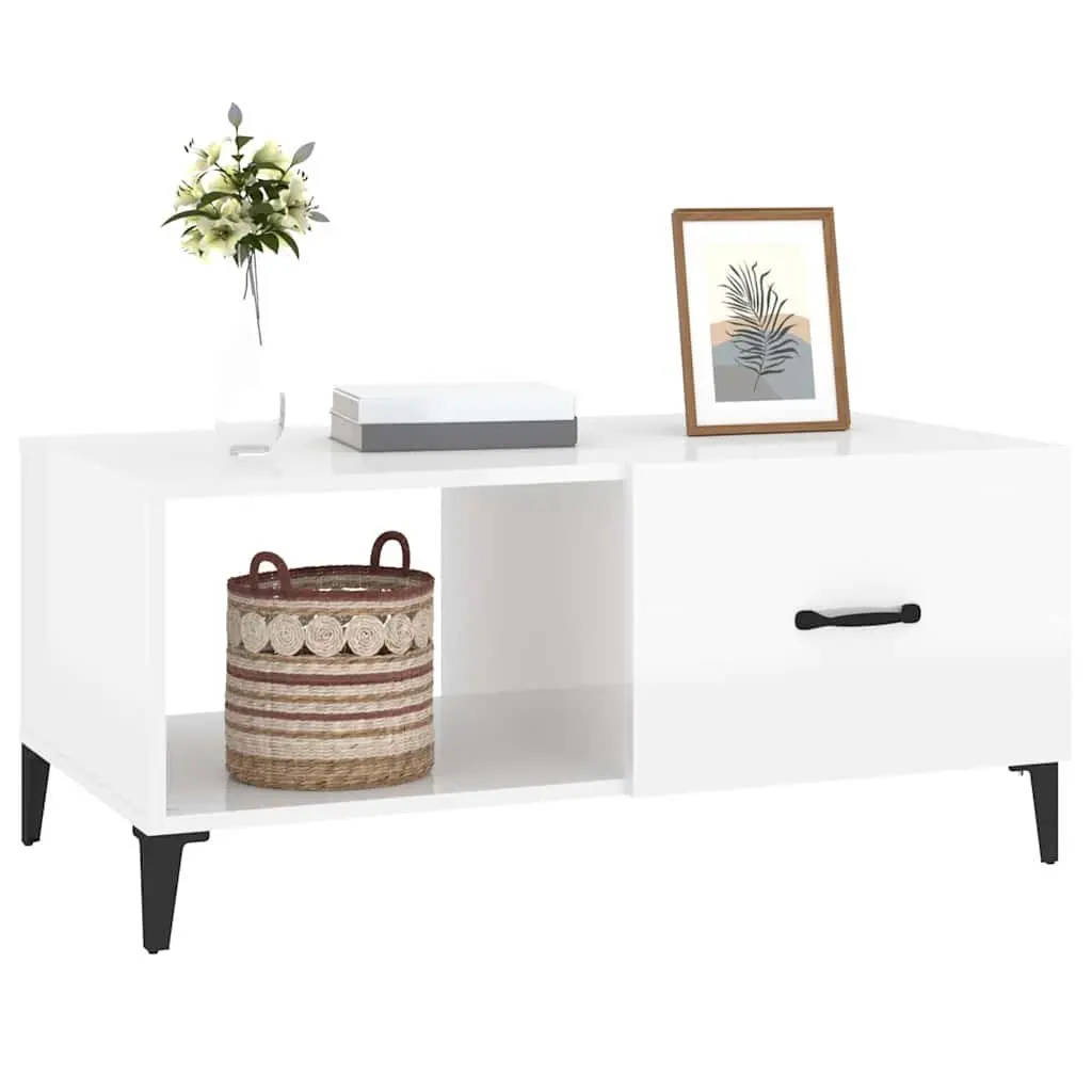 Coffee Table White High Gloss Storage Modern Living Room Accent Furniture