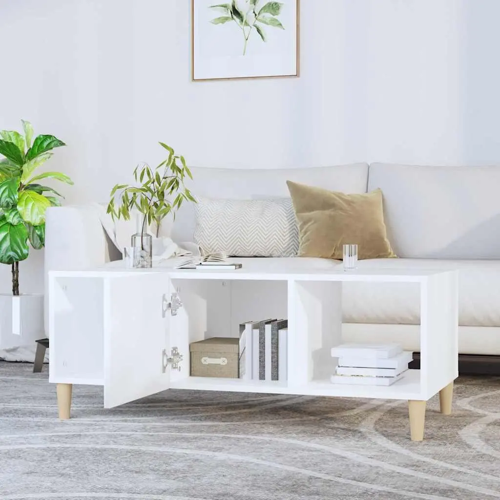 Coffee Table White 102x50x40 cm Storage Compartments Drawer Living Room