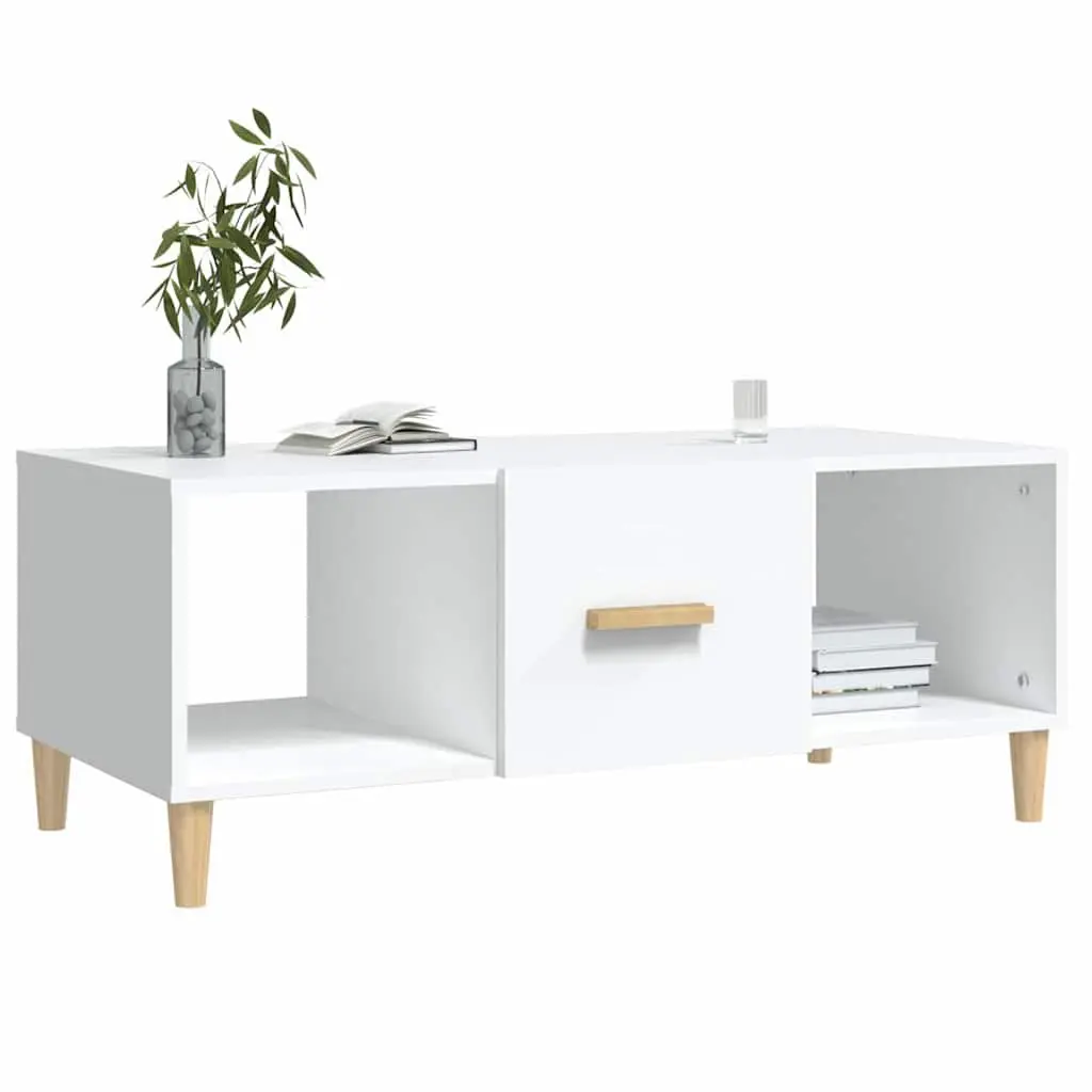 Coffee Table White 102x50x40 cm Storage Compartments Drawer Living Room