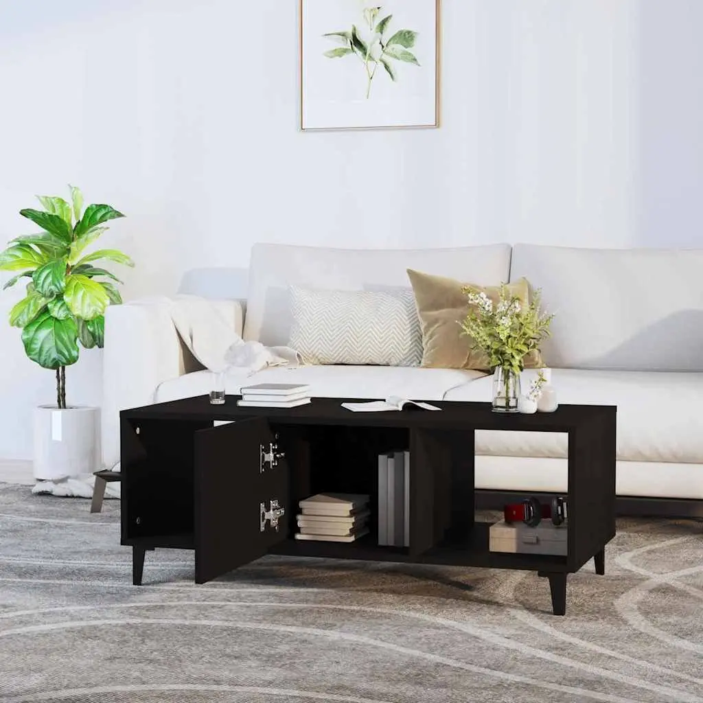 Coffee Table Black 102x50x40 cm Engineered Wood Storage Compartments Accent