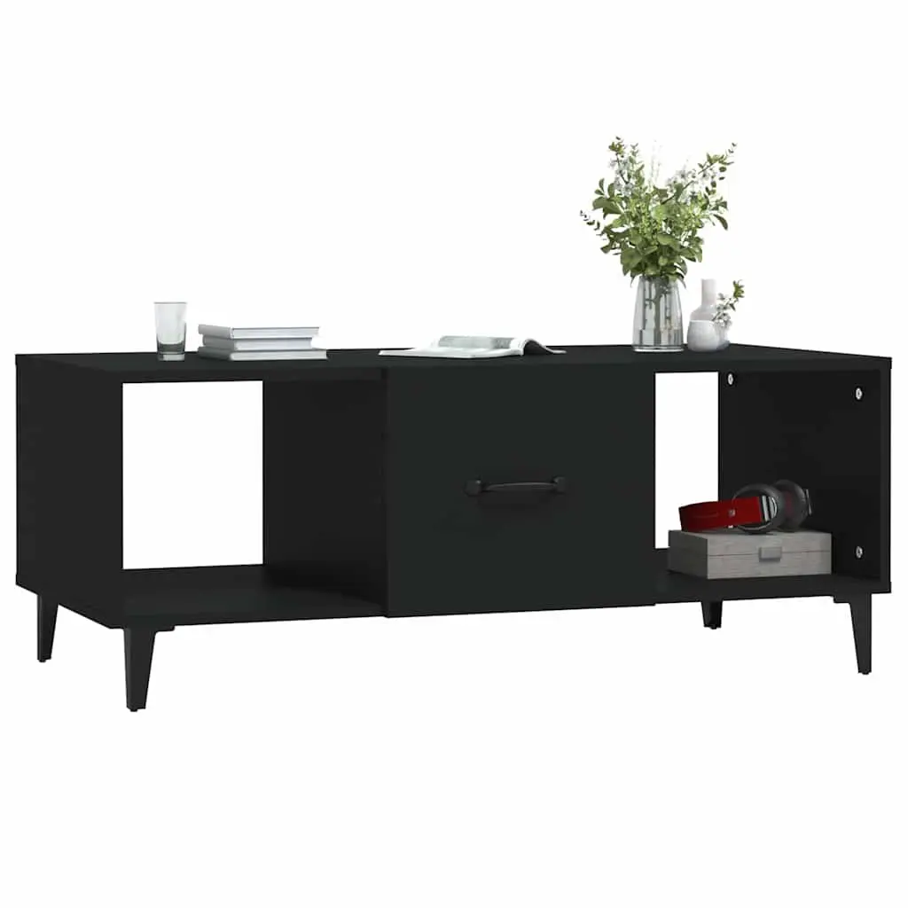 Coffee Table Black 102x50x40 cm Engineered Wood Storage Compartments Accent