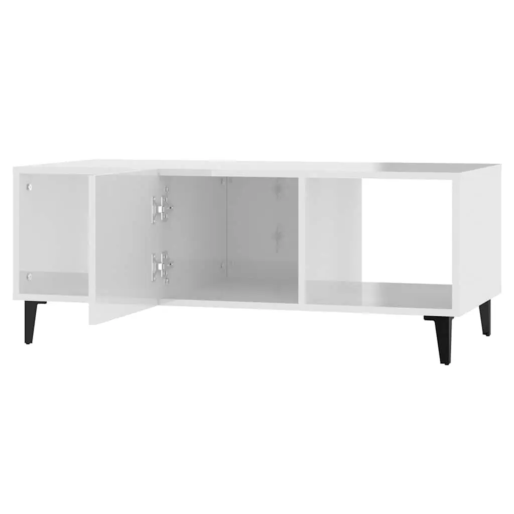 Coffee Table High Gloss White Storage Compartments Modern Living Room Accent