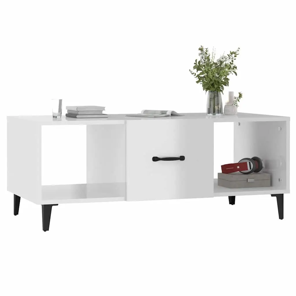 Coffee Table High Gloss White Storage Compartments Modern Living Room Accent