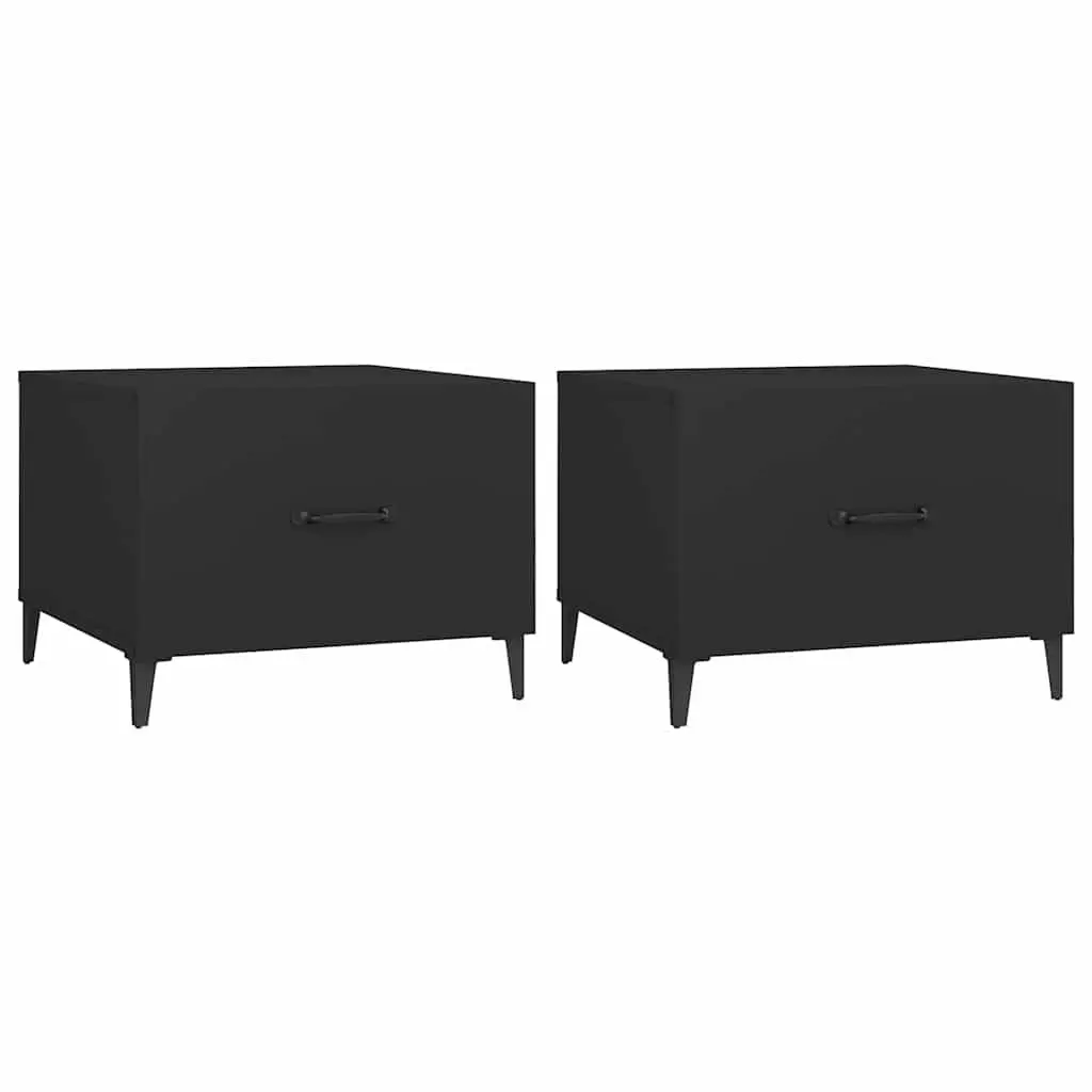 Coffee Table Set 2 Piece Black Metal Legs Engineered Wood 50x50x40 cm Storage Drawer