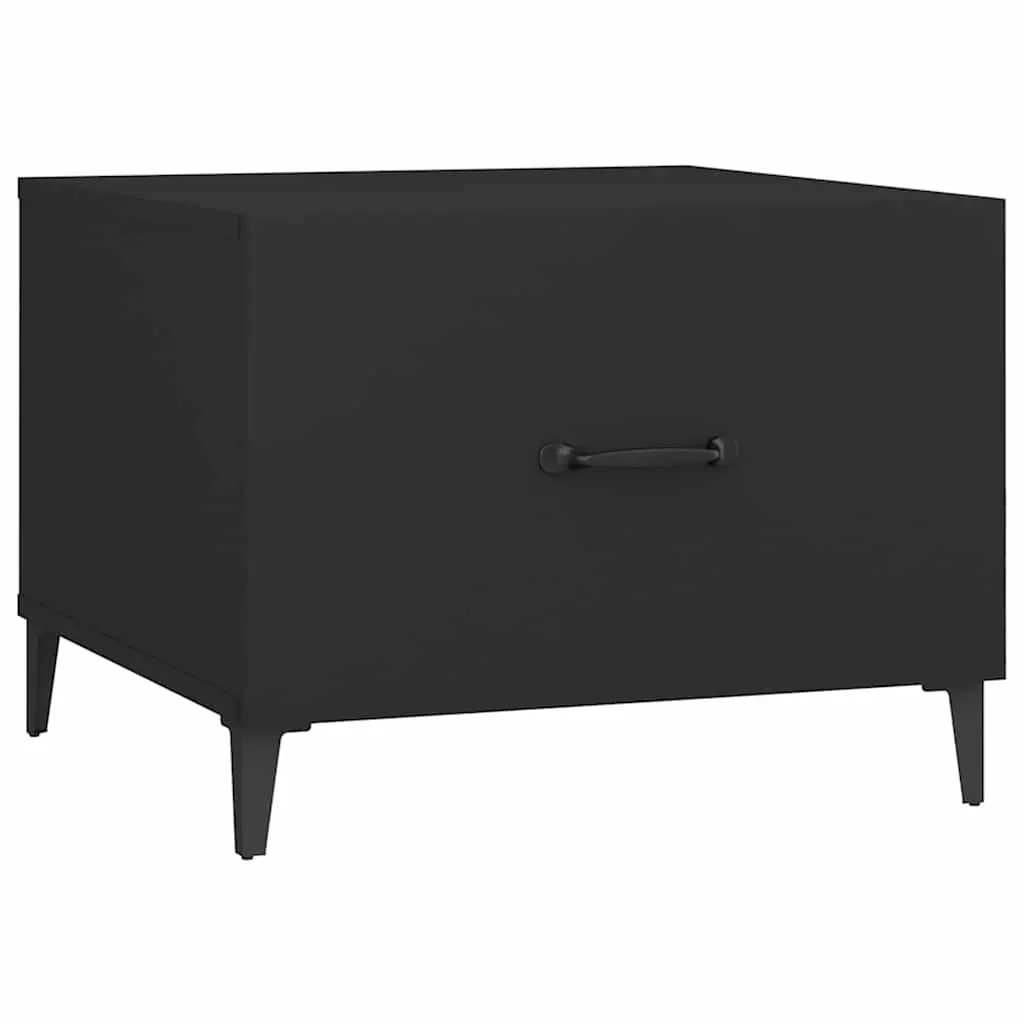 Coffee Table Set 2 Piece Black Metal Legs Engineered Wood 50x50x40 cm Storage Drawer
