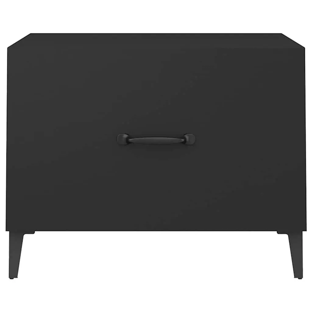 Coffee Table Set 2 Piece Black Metal Legs Engineered Wood 50x50x40 cm Storage Drawer