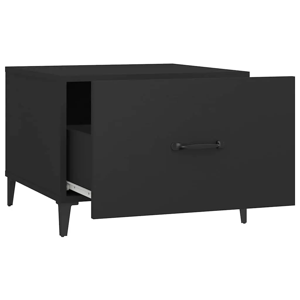 Coffee Table Set 2 Piece Black Metal Legs Engineered Wood 50x50x40 cm Storage Drawer