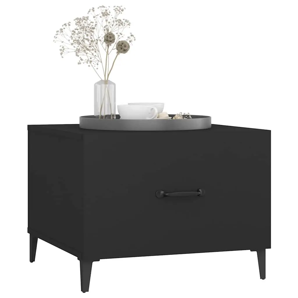 Coffee Table Set 2 Piece Black Metal Legs Engineered Wood 50x50x40 cm Storage Drawer