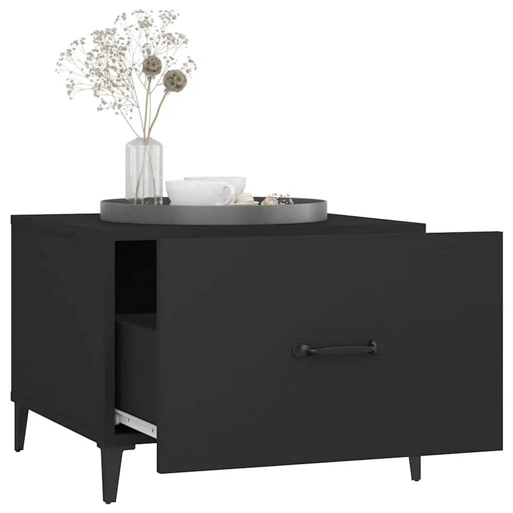Coffee Table Set 2 Piece Black Metal Legs Engineered Wood 50x50x40 cm Storage Drawer