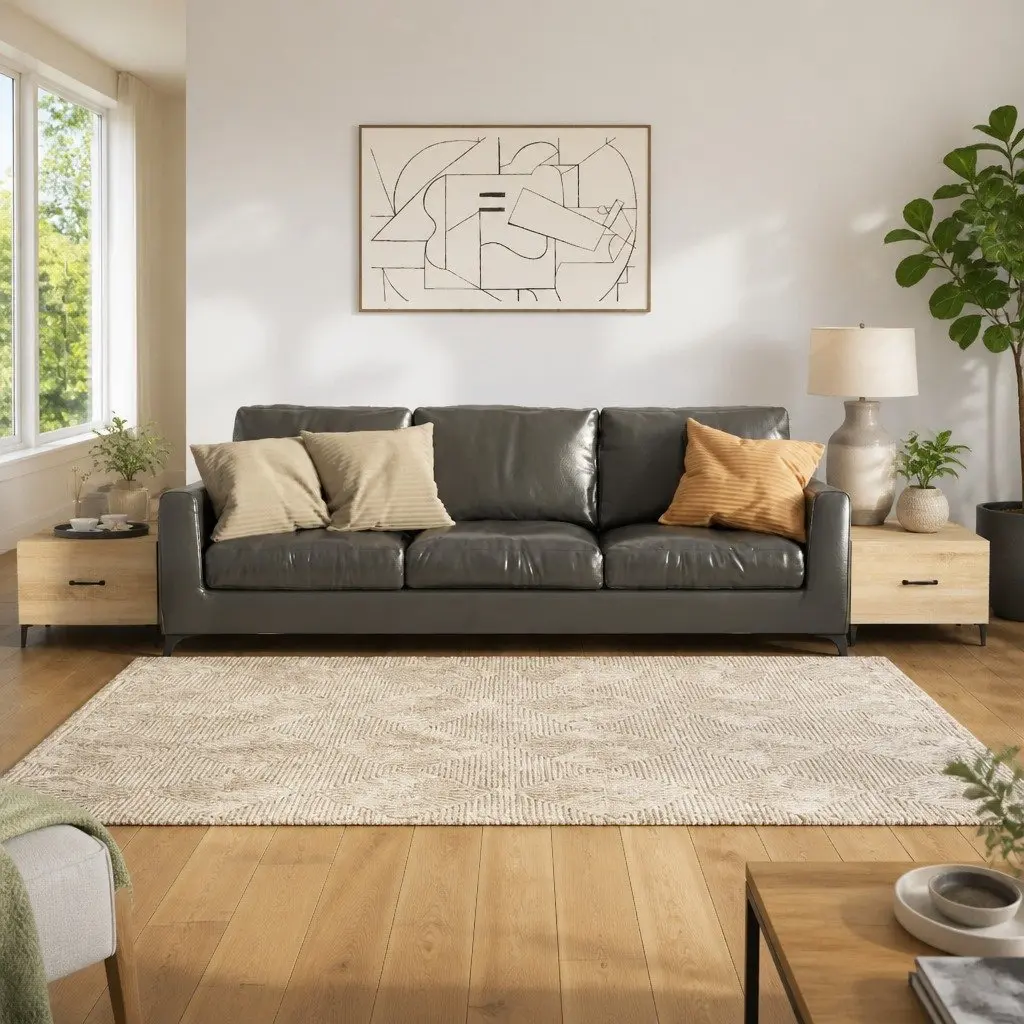 Set of 2 Coffee Tables Brown Engineered Wood with Storage Drawer 50x50x40cm and Metal Legs