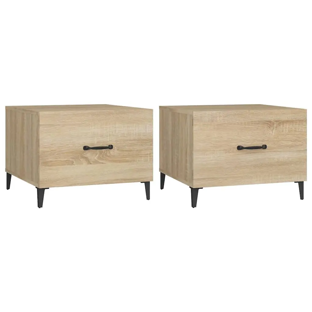 Set of 2 Coffee Tables Brown Engineered Wood with Storage Drawer 50x50x40cm and Metal Legs