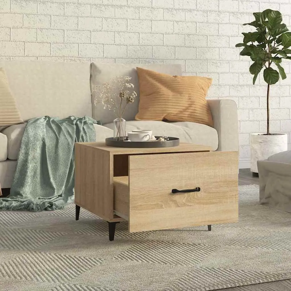 Set of 2 Coffee Tables Brown Engineered Wood with Storage Drawer 50x50x40cm and Metal Legs
