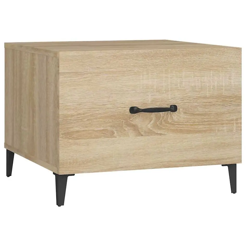 Set of 2 Coffee Tables Brown Engineered Wood with Storage Drawer 50x50x40cm and Metal Legs
